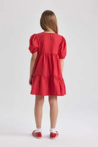 Girl's Short Sleeve Red Dress - Red - 8