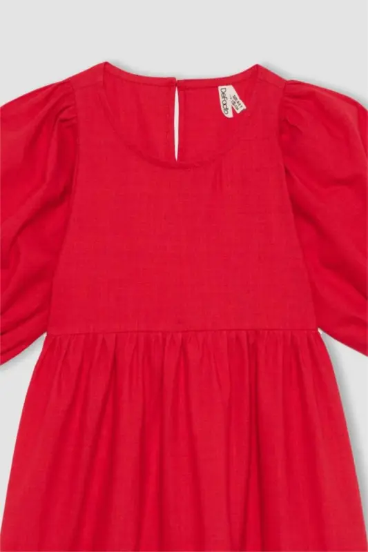 Girl's Short Sleeve Red Dress - Red - 10