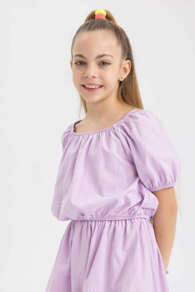 Girls' Short-Sleeved Blouse and Skirt 2-Piece Set Lilac - 8