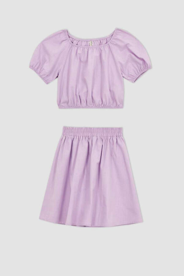 Girls' Short-Sleeved Blouse and Skirt 2-Piece Set Lilac - 10