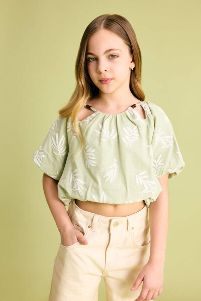 Girls' Short-Sleeved Blouse Green - 1