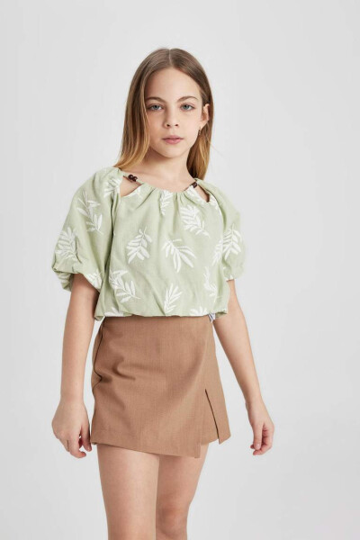 Girls' Short-Sleeved Blouse Green - 4