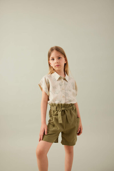 Girls' Short-Sleeved Cropped Patterned Shirt Yellow - 3