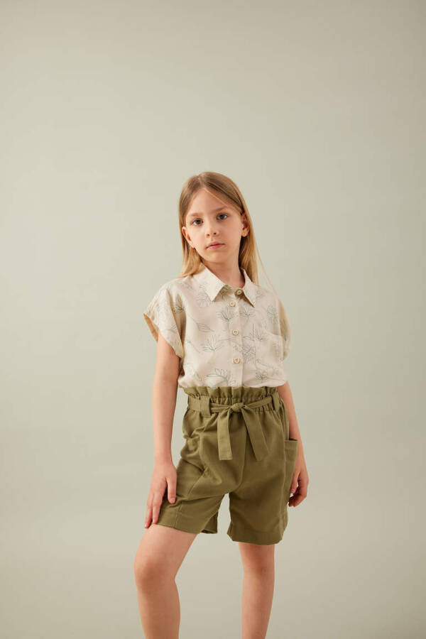 Girls' Short-Sleeved Cropped Patterned Shirt Yellow - 3