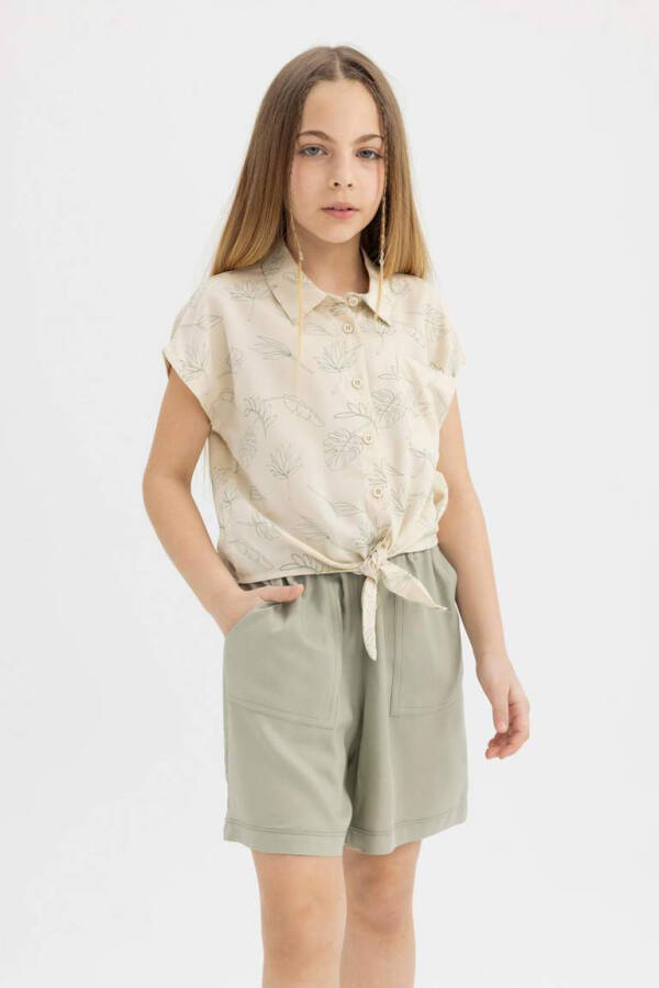 Girls' Short-Sleeved Cropped Patterned Shirt Yellow - 4