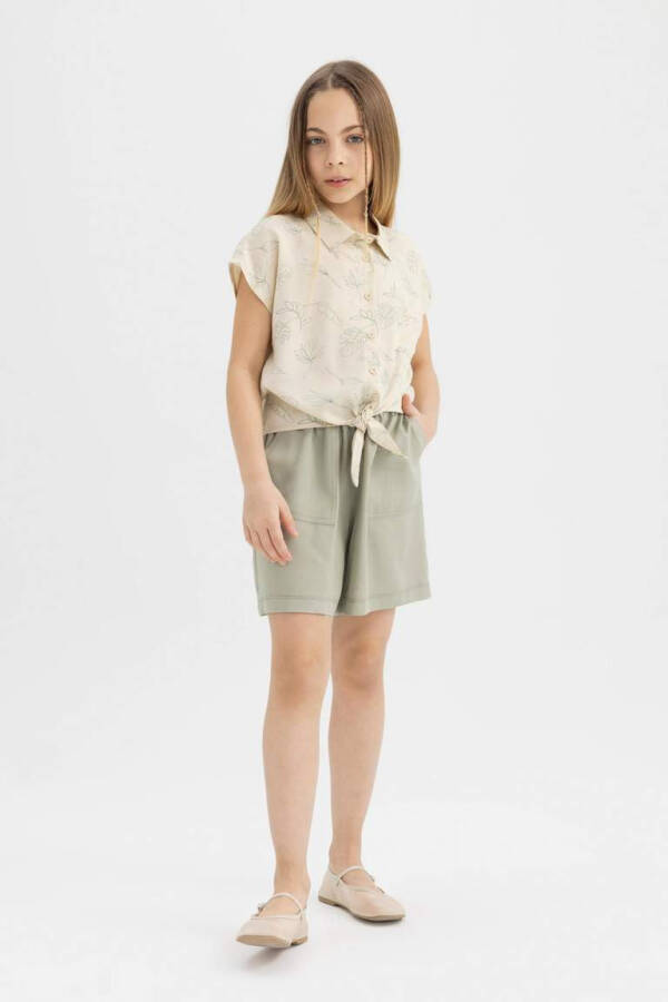 Girls' Short-Sleeved Cropped Patterned Shirt Yellow - 5