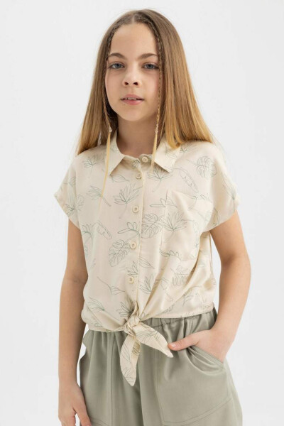 Girls' Short-Sleeved Cropped Patterned Shirt Yellow - 6