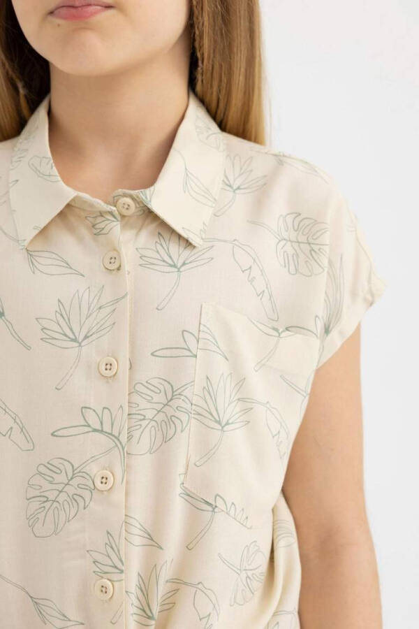 Girls' Short-Sleeved Cropped Patterned Shirt Yellow - 8