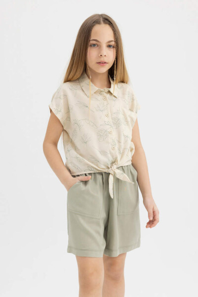 Girls' Short-Sleeved Cropped Patterned Shirt Yellow - 10