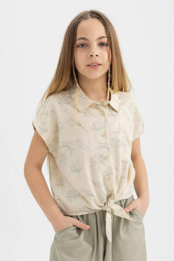 Girls' Short-Sleeved Cropped Patterned Shirt Yellow - 13