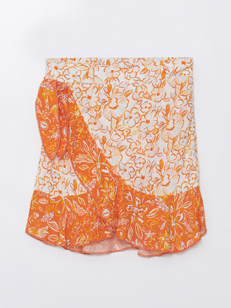 Girl's Skirt with Elastic Waist and Flowers - 8