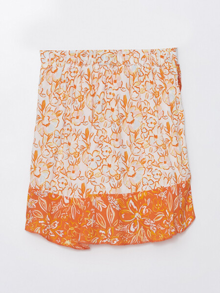 Girl's Skirt with Elastic Waist and Flowers - 10