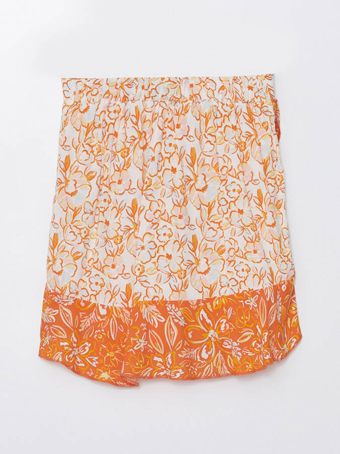 Girl's Skirt with Elastic Waist and Flowers - 10