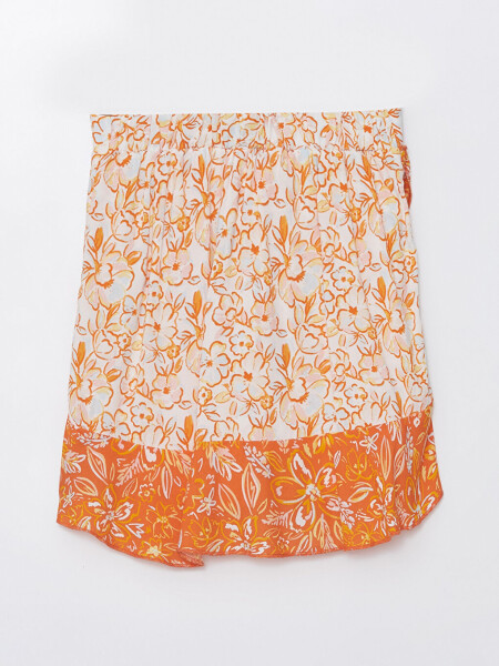 Girl's Skirt with Elastic Waist and Flowers - 5