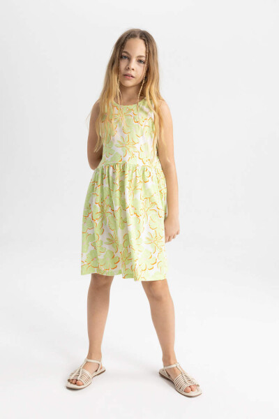 Girls' Sleeveless Dress with Pattern in Light Green - 1