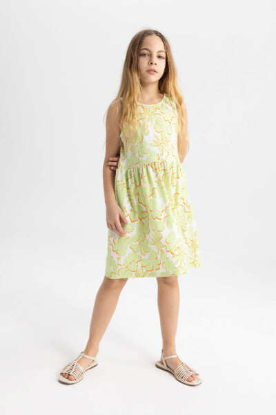 Girls' Sleeveless Dress with Pattern in Light Green - 2