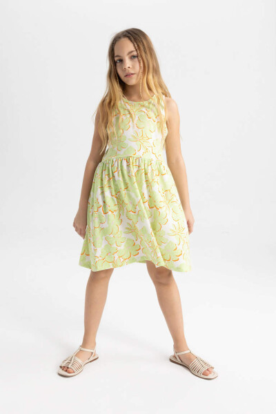 Girls' Sleeveless Dress with Pattern in Light Green - 3