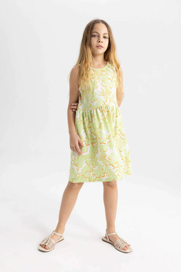 Girls' Sleeveless Dress with Pattern in Light Green - 6