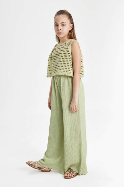 Girls Sleeveless Long Jumpsuit Light Green - 4