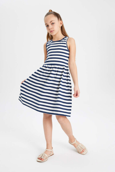 Girls' Sleeveless Striped Dress Navy Blue - 2