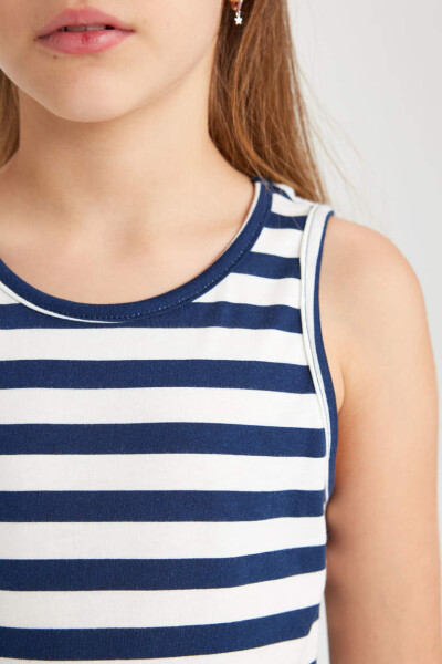 Girls' Sleeveless Striped Dress Navy Blue - 4