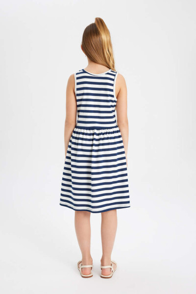 Girls' Sleeveless Striped Dress Navy Blue - 5