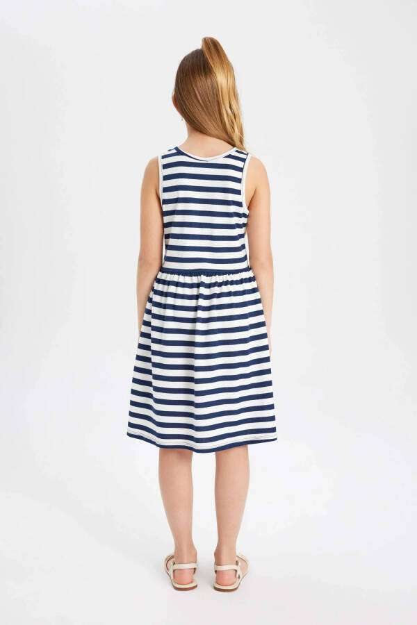 Girls' Sleeveless Striped Dress Navy Blue - 6