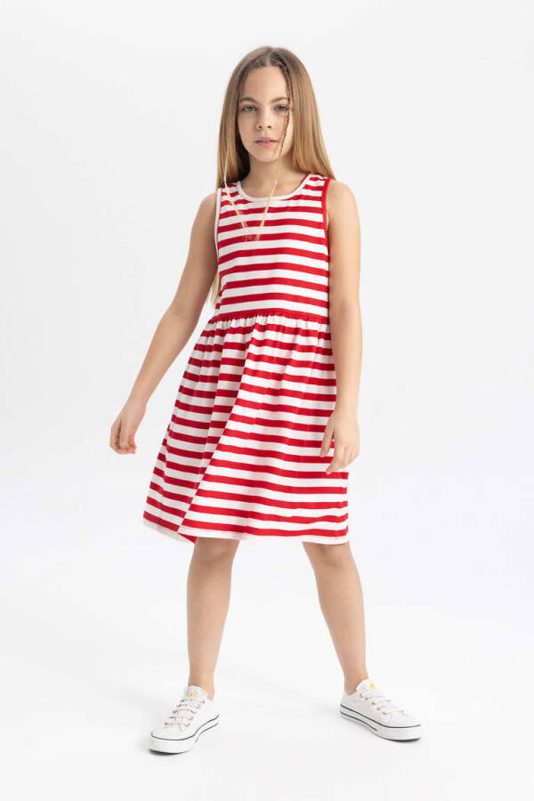 Girls' Sleeveless Striped Dress Red - 1