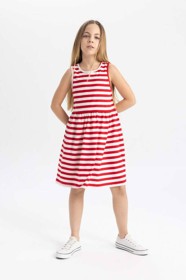 Girls' Sleeveless Striped Dress Red - 2