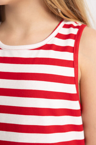 Girls' Sleeveless Striped Dress Red - 4