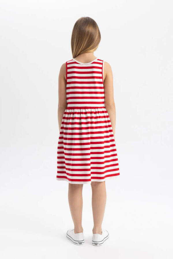 Girls' Sleeveless Striped Dress Red - 5