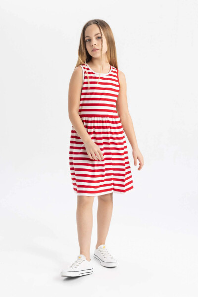 Girls' Sleeveless Striped Dress Red - 8