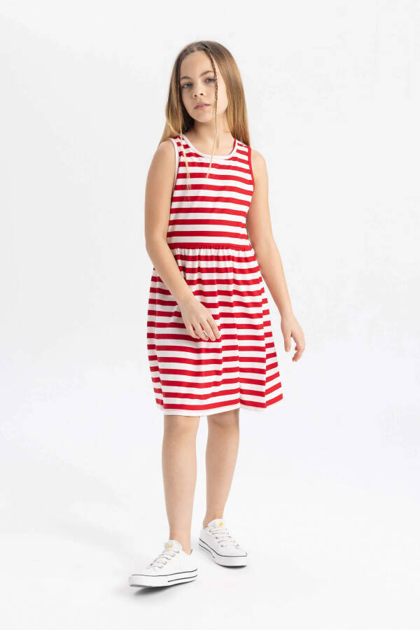 Girls' Sleeveless Striped Dress Red - 8