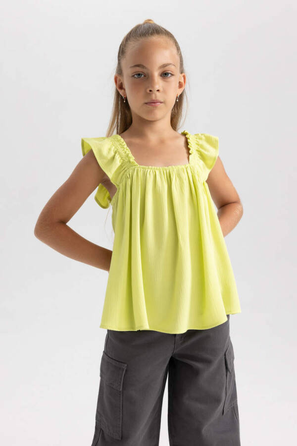 Girls Sleeveless Viscose Blouse Light Green - 1