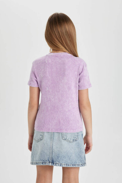 Girls Slim Fit Ribbed Knit Short Sleeve T-Shirt Lilac - 6