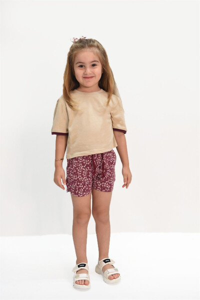 Girls' Soft Texture T-shirt and Shorts Set with Color Details - 1