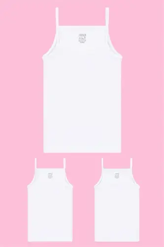 Girls' Spaghetti Strap Tank Top White Pack of 3 100% Cotton Ribbed Soft and Stretchy Fabric - 1