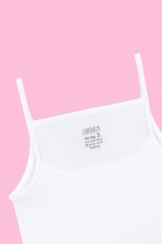 Girls' Spaghetti Strap Tank Top White Pack of 3 100% Cotton Ribbed Soft and Stretchy Fabric - BÜYÜKBEDENIZ (1)