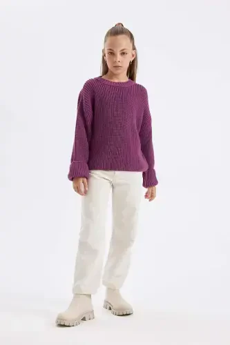 Girls' Standard Fit Crew Neck Sweater C6909A824AU - DEFACTO (1)