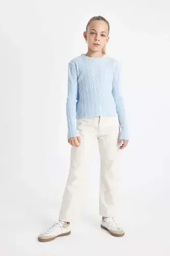 Girls Standard Fit Crew Neck Sweater C6911A824AU - DEFACTO (1)