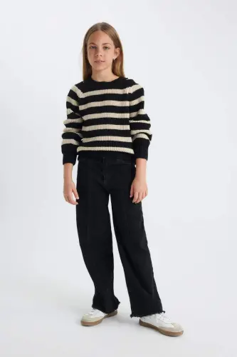 Girls' Standard Fit Crewneck Sweater C6929A824AU - DEFACTO (1)