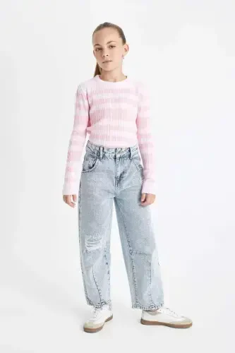 Girls' Standard Fit Crewneck Sweater C6974A824AU - DEFACTO (1)