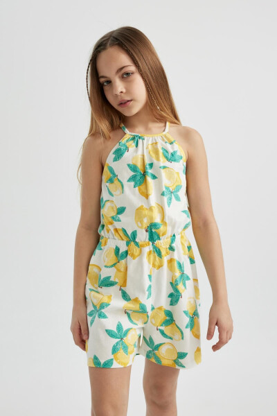 Girls' Strappy Lemon Print Cotton Short Dress B4813a824sm - 15