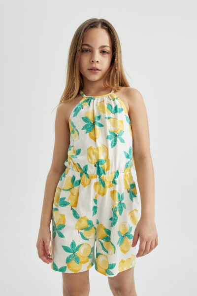 Girls' Strappy Lemon Print Cotton Short Dress B4813a824sm - 10