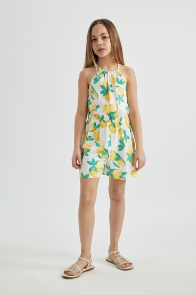 Girls' Strappy Lemon Print Cotton Short Dress B4813a824sm - 2