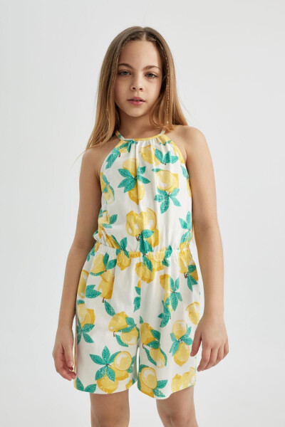 Girls' Strappy Lemon Print Cotton Short Dress B4813a824sm - 4