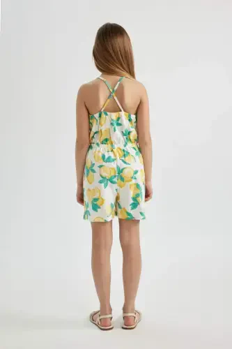 Girls' Strappy Lemon Print Cotton Short Dress B4813a824sm - 6