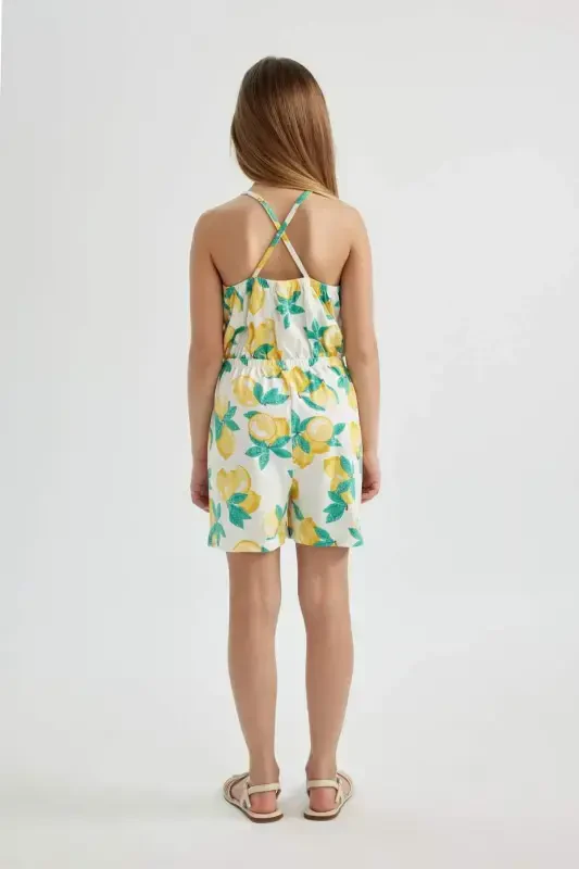 Girls' Strappy Lemon Print Cotton Short Dress B4813a824sm - 6