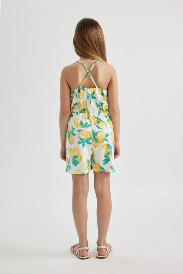 Girls' Strappy Lemon Print Cotton Short Jumpsuit Ecru - 6