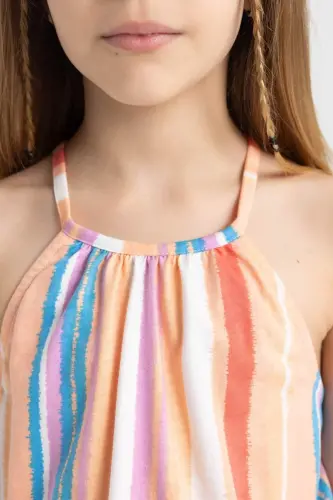 Girls' Strappy Printed Cotton Short Jumpsuit B4813A824SM - 4